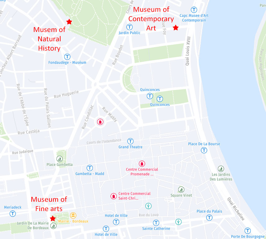 map of the city center museums in bordeaux