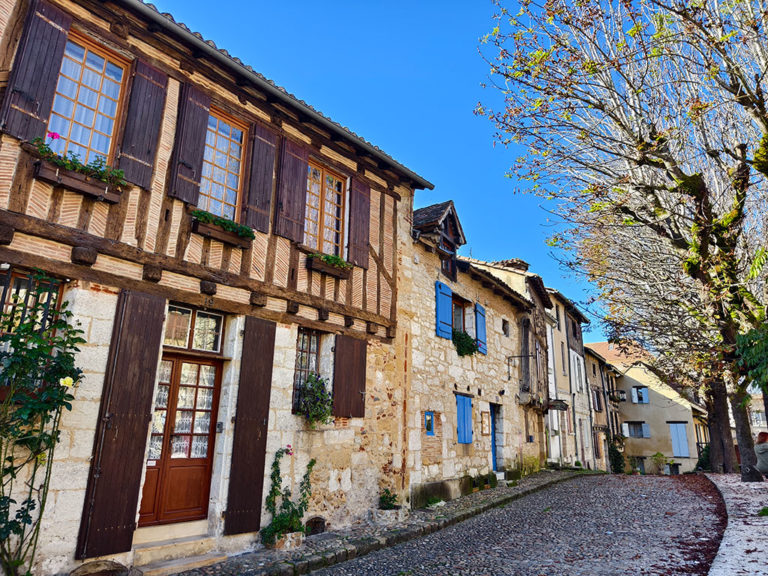 a cobblestone street in Bergerac, France